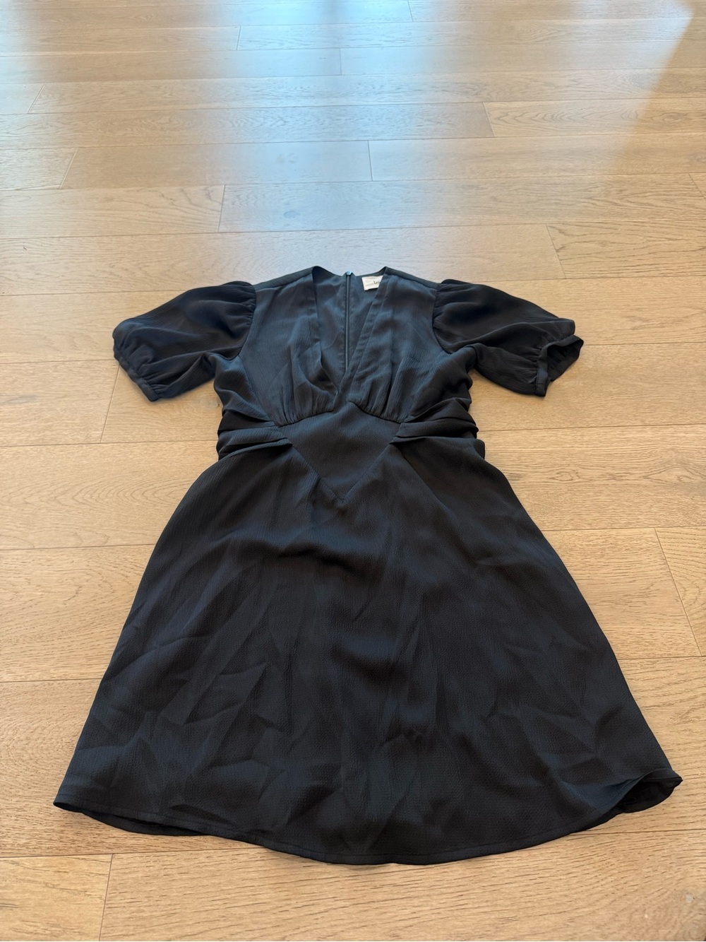 ba&sh Black V-Neck Short Puff Sleeve Mini Dress